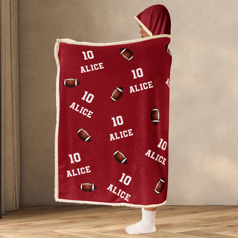 Personalized American Football Hoodie Blanket with Custom Name & Number
