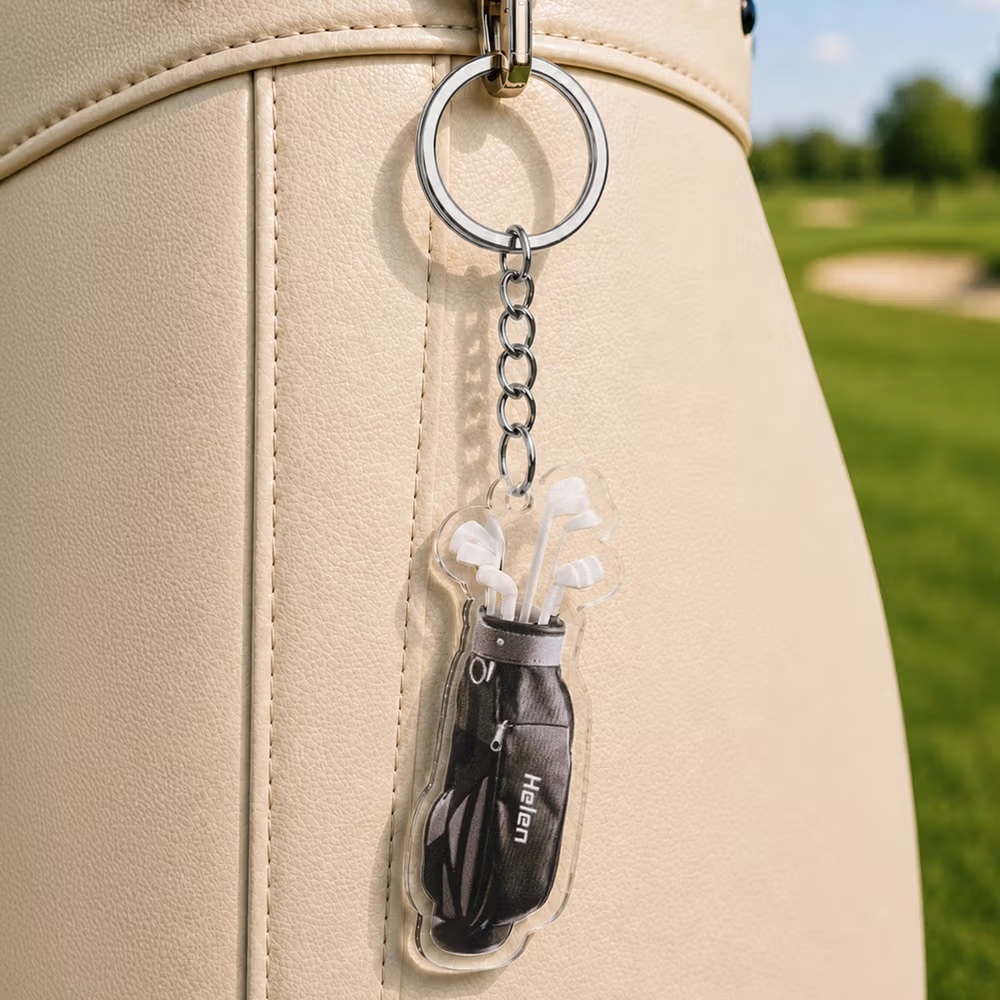 Personalized Acrylic Golf Bag Keychain & Bag Tag with Name – Custom Golf Gift for Players, Tournaments & Birthdays