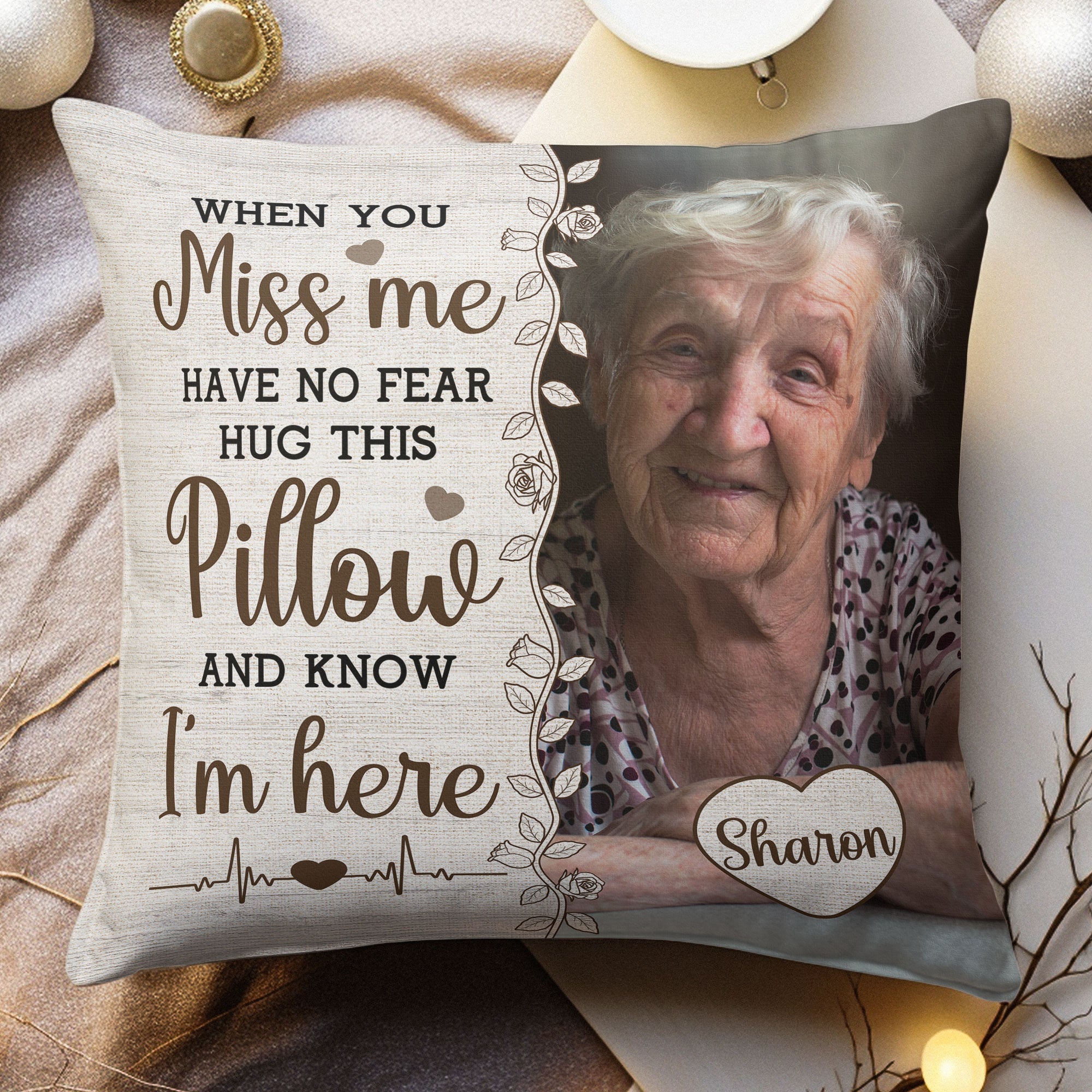 Personalized Photo Memory Pillow with Name Hug This Pillow And Know I'm Here Sympathy Bereavement Gift 