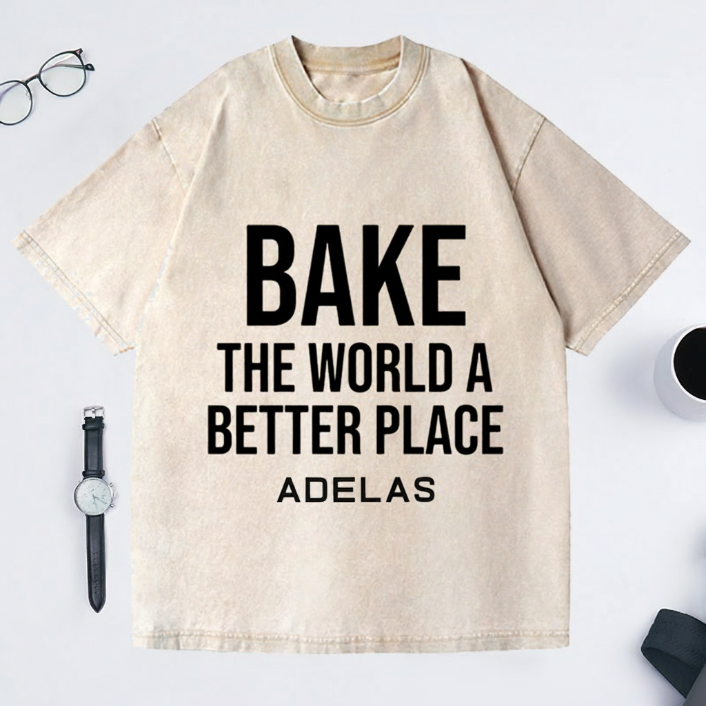 Personalized Bake the World a Better Place Washed T-Shirts Baking Shirt Bakers Shirt Cooking Gifts