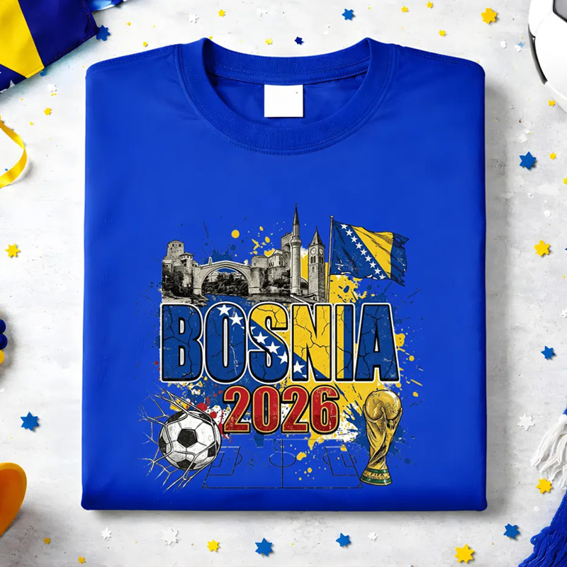 Bosnia 2026 Graphic Soccer Shirt Bosnia and Herzegovina Football Flag Landmarks Zmajevi World Soccer Fan Shirt