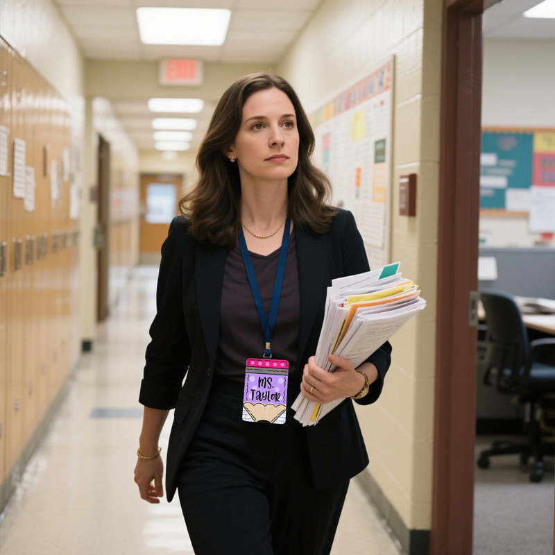 Personalized Polka Dots Pencil Design PU Leather ID Badge Holder with Text Back to School Teacher's Day Appreciation Gift for Teacher