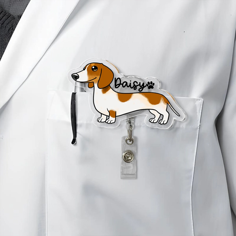 Personalized Daschund Badge Reel Daschund Nurse ID Holder Nurse Gift 