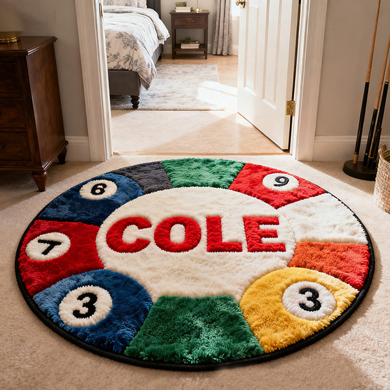 Personalized Pool Ball Rug with Custom Name and Vibrant Colors for Billiard Fans