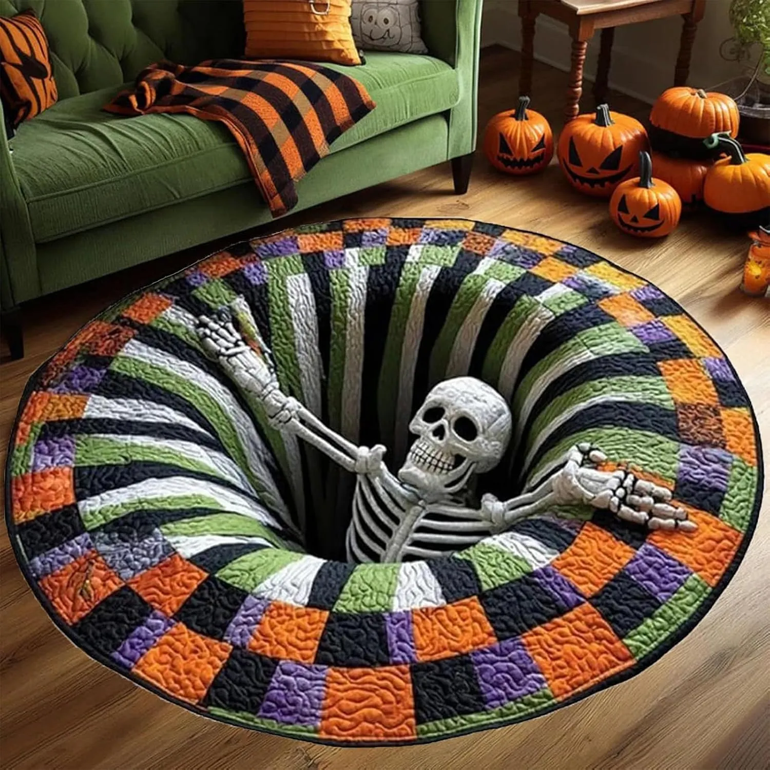 Quilted Halloween Magic Rug 3D Visual Effects Create a Spooky Illusion Scene In Seconds