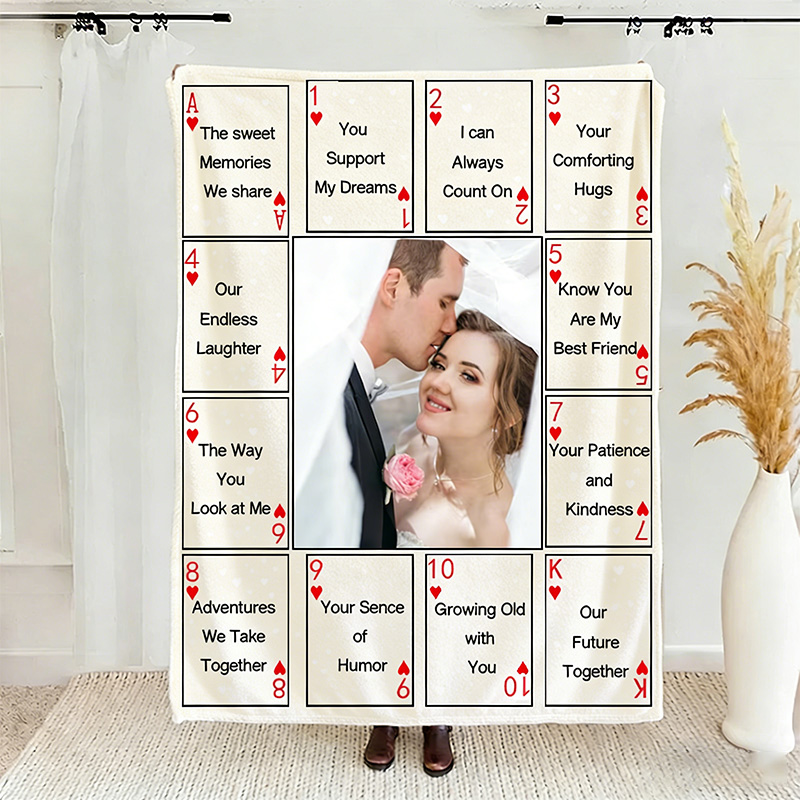 Personalized 12 Reasons Why I Love You Blanket Custom Photo Couple Blanket Gift Play Card Couple Blanket