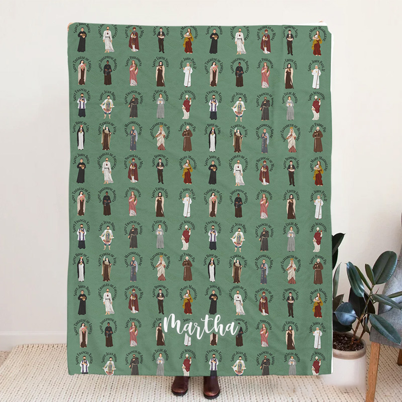 Personalized Catholic All Saints Soft Throw Blanket with Custom Name Home Decor Gifts for Confirmation First Communion Gift Catholic Gift for Dad