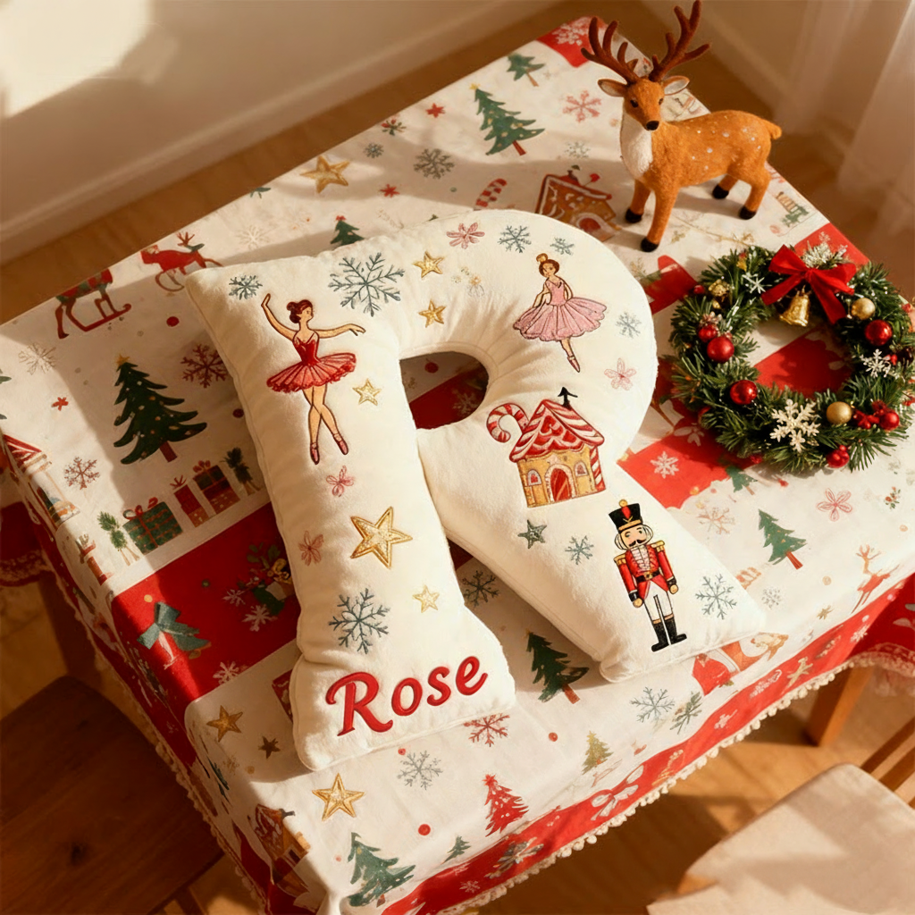 Personalized Graphic 3D Print Nutcracker Ballerina Alphabet Shaped Pillow for Dance Lovers Initial Pillow Christmas Gift for Kids