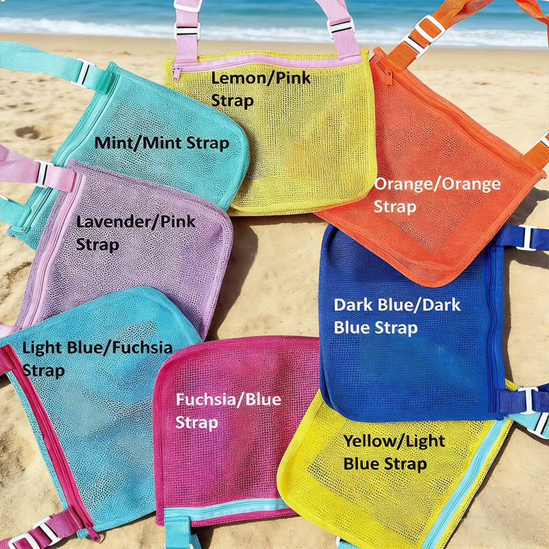 Personalized Seashell Zipper Mesh Back Pack Tote Custom Name and Shell Print Lightweight Washable Travel Pool Bag for Toddlers Kids Zip Beach Bag Monogrammed Backpack Sea Shell Bags Summer Pool Accessories