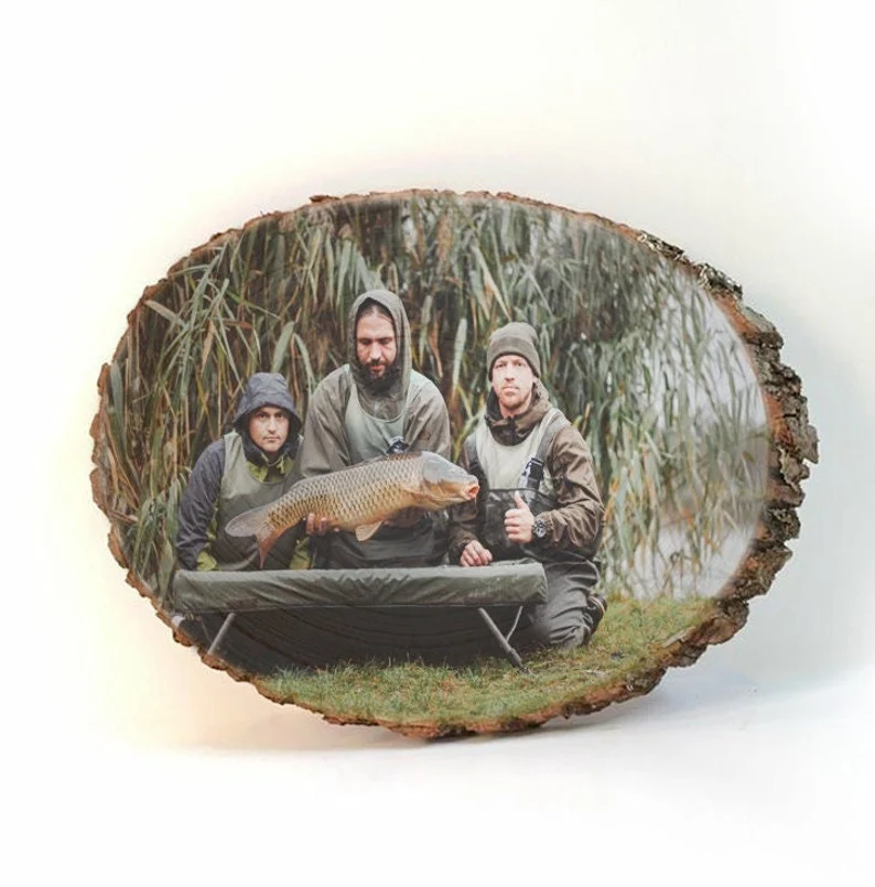 Personalized Fishing Photo Table Decor Natural Wood Decor for Fishing Memories Perfect Gift for Anglers and Nature Lovers