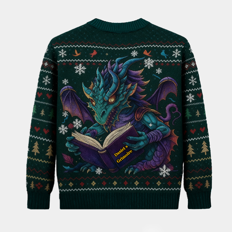 Personalized Magic Dragon Ugly Christmas Sweater Gift for Librarians and Reading Enthusiasts