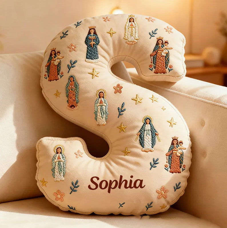 Personalized Virgin Mary Letter Pillow with Custom Name  Graphic 3D Print Pillow Home Decor Religious Gift Catholic Gift for Women