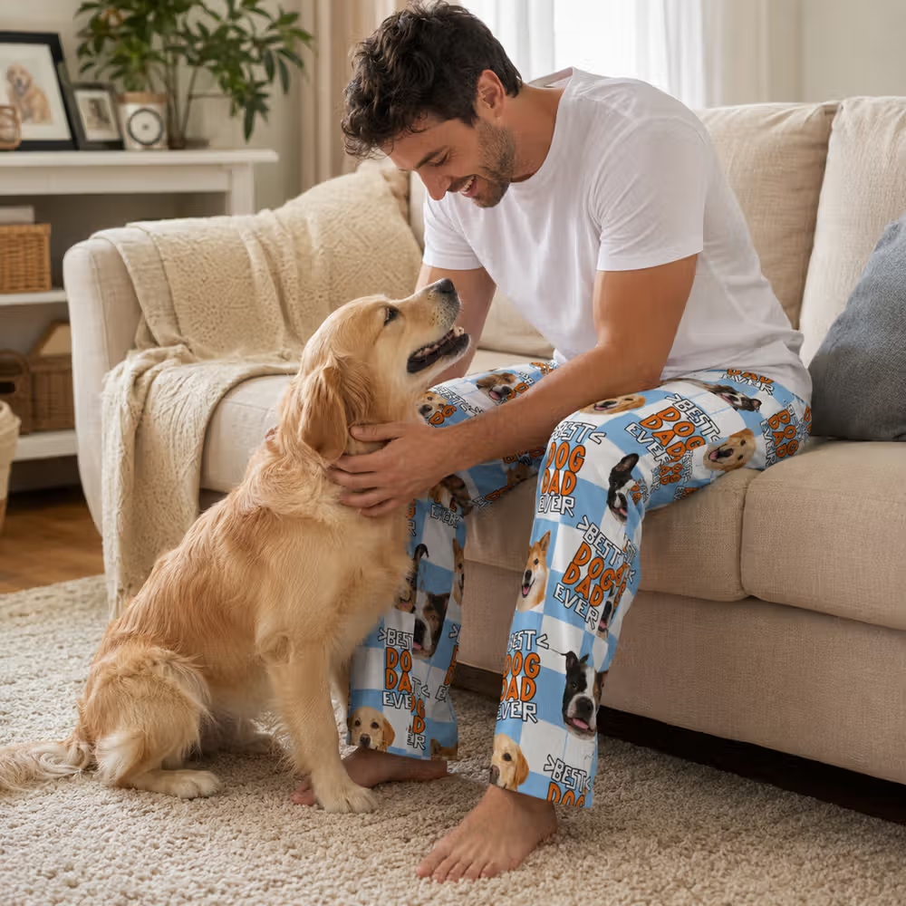 Personalized Multicolor Best Ever Dog Cat Photo Soft Cozy Warm Pajama Pants with Name Home Wear Birthday Gift for Pet Lover Family