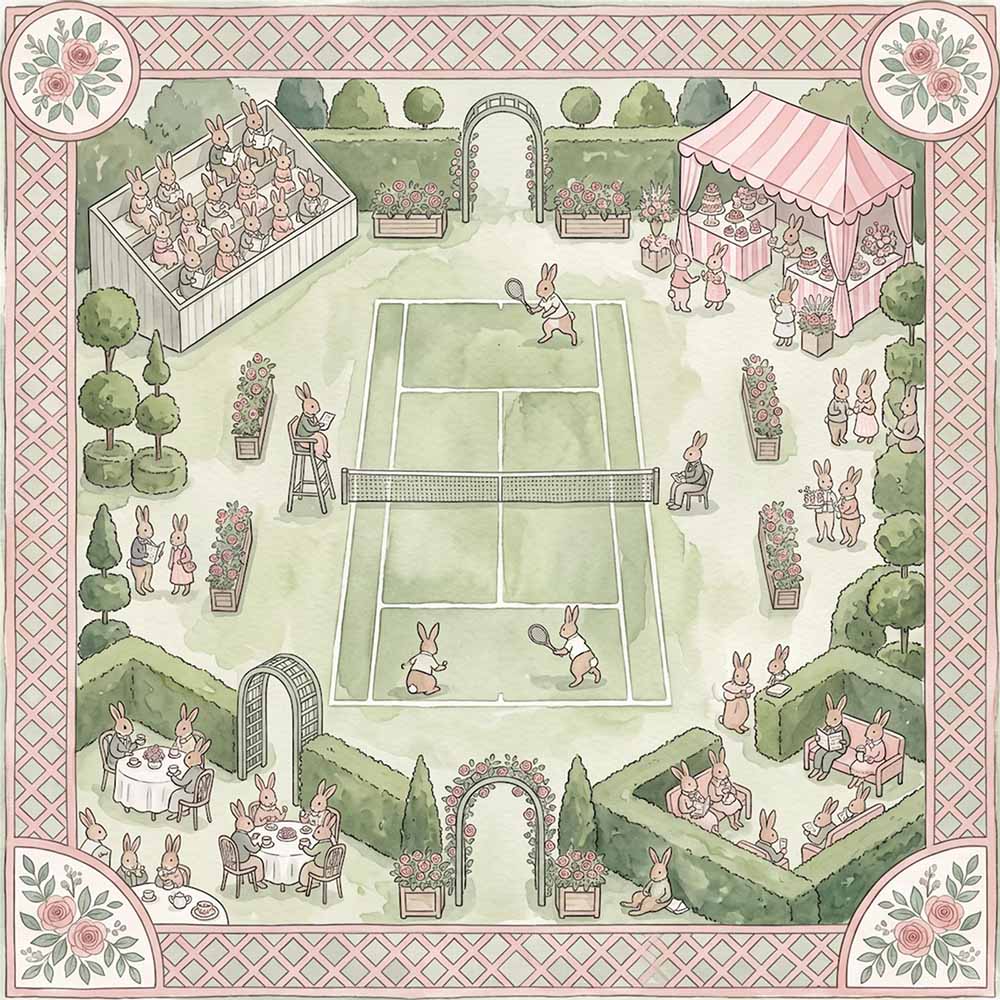 The Bunny Tennis Club Mahjong Mat Garden Party Neoprene Game Mat