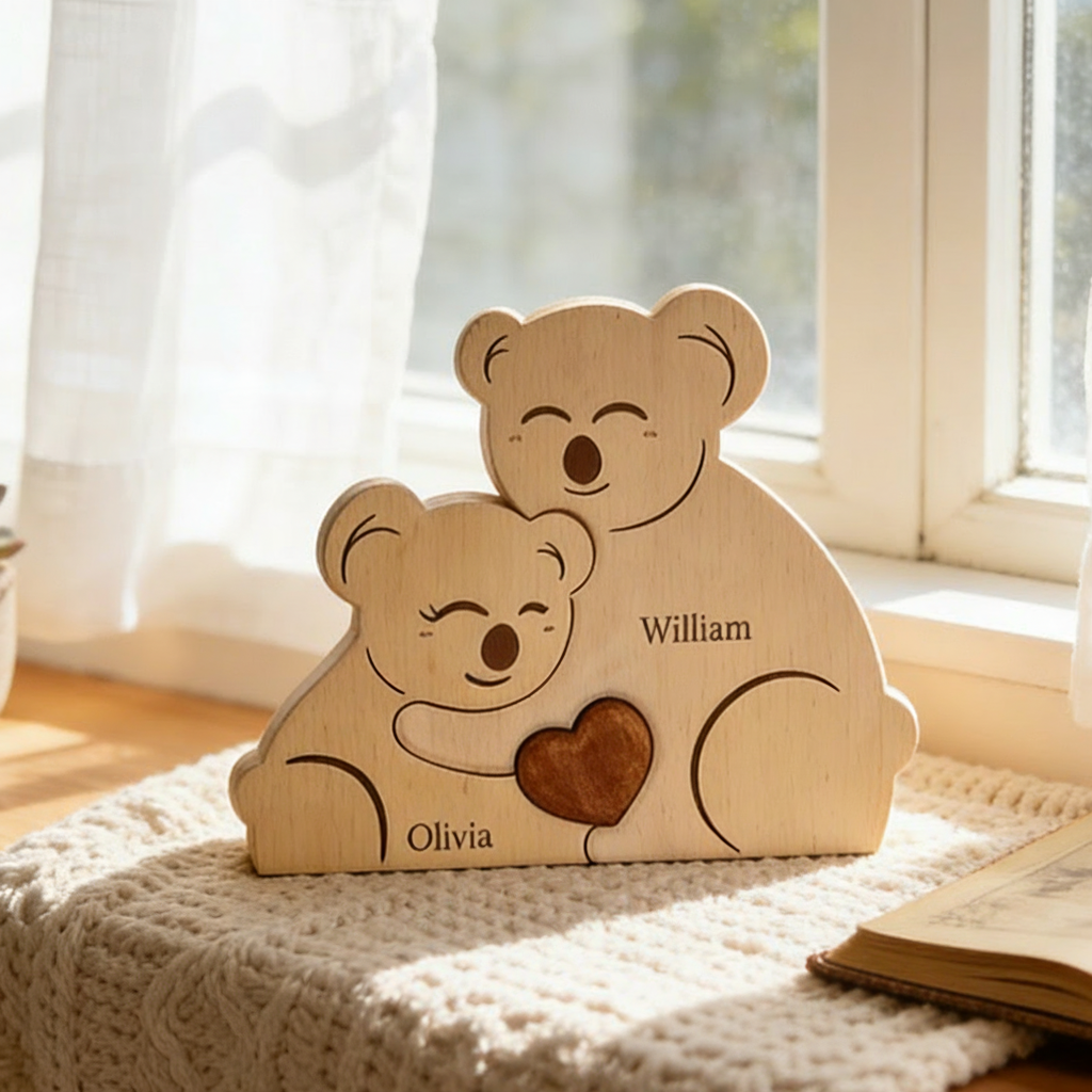 Personalized Family Puzzle Custom Wooden Koala Family Decor Custom Engraved Name Sign Home Decoration Gift