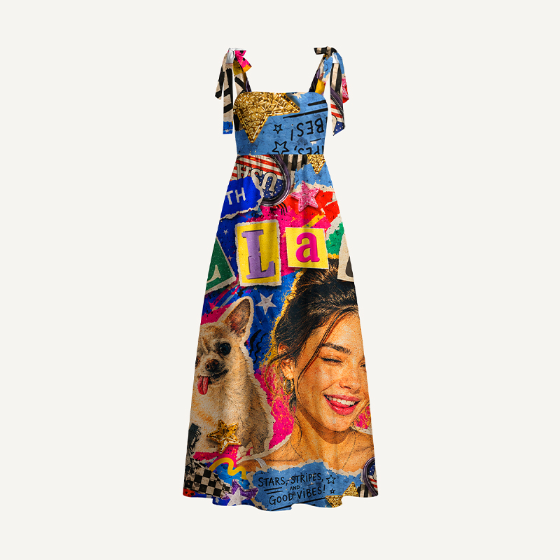 Personalized USA Independence Day Maxi Dress Colorful Graffiti Collage with Custom Photo and Name for USA 250th Anniversary