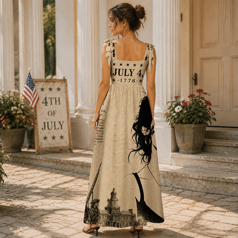 Personalized American 250th Anniversary Maxi Dress Retro Style Spaghetti Strap Custom Photo for Independence Day
