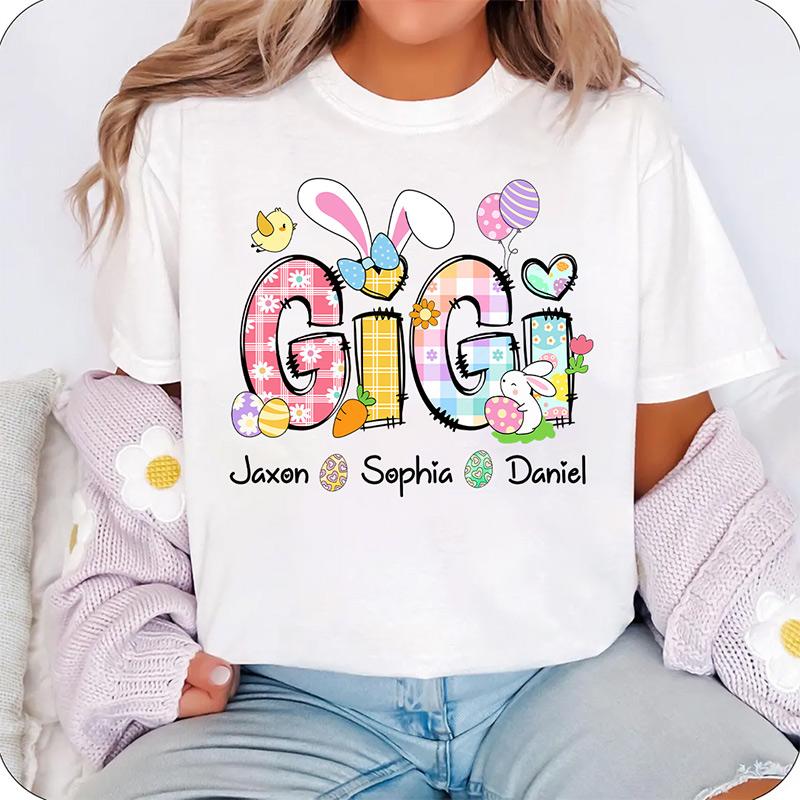 Personalized Bunny Easter Gigi Custom Gigi And Grandkids T-Shirt Gift for Grandma