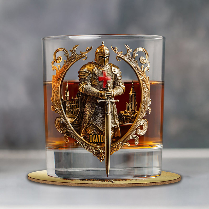 Personalized Knight of God Whiskey Decanter Set with Name Whiskey Glass Whiskey Bottle Religious Gift Christian Gift for Men