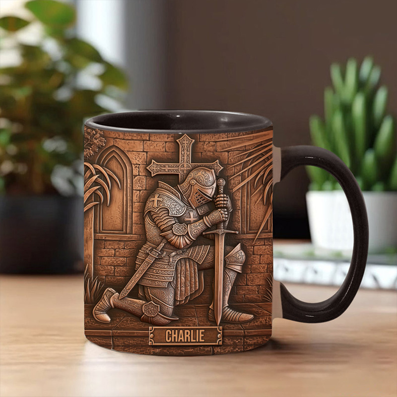 Personalized Knight Of God Ceramic Mug with Custom Name Religious Inspirational Gift Christian Gift for Men