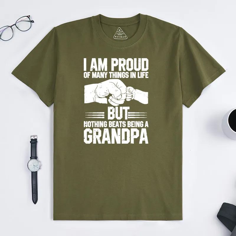 Personalized Grandpa T-Shirt Custom I Am Proud Nothing Beats Being a Grandpa Gift for Grandfather Father's Day Birthday Comfortable Cotton Shirt