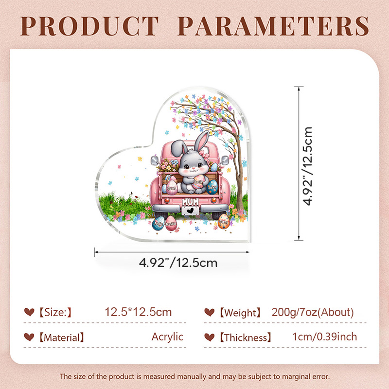 Personalised Mum Easter Bunny Acrylic Heart Keepsake Custom Name Acrylic Plaque Ornaments Gifts Easter Gifts for Nana Mother