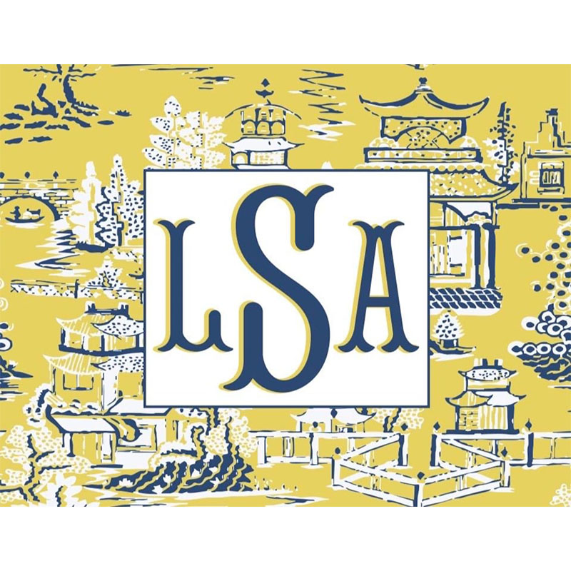 Personalized Mahjong Card Vinyl Stickers Chinoiserie Pagodas Fishtail Monogram