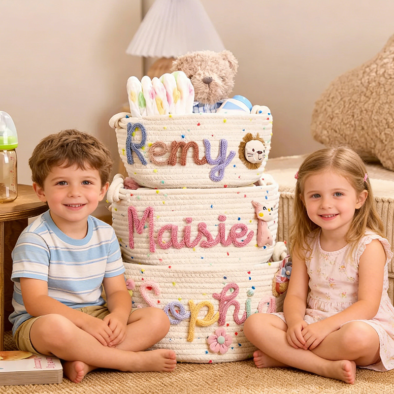 Personalized Handmade Candy Basket Personalized Name Storage Baby Shower Gift S-XL Icon Option  Toy Organizer Easter Basket gift for kids