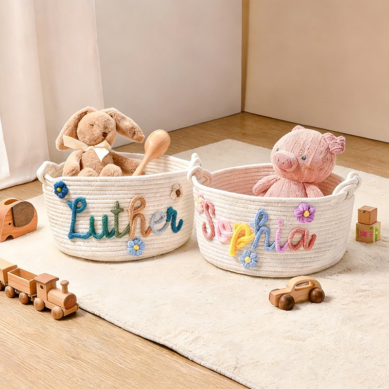 Personalized Handmade Candy Basket Personalized  Name Storage Basket Baby Shower Gift Cotton Rope Basket Nursery Storage Basket Toy Organizer Easter Basket gift for kids 
