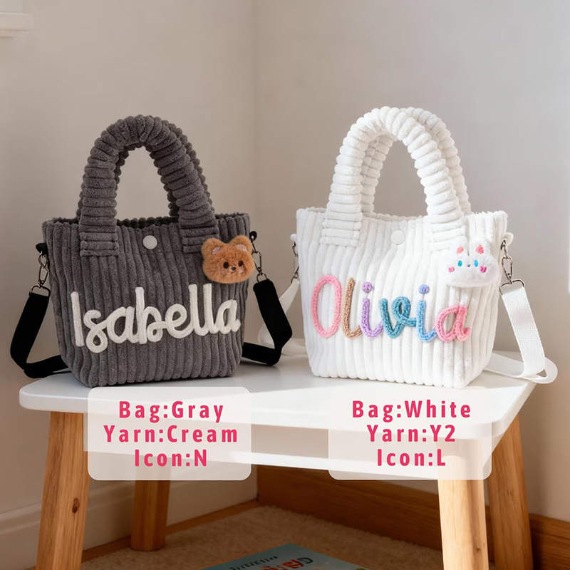 Personalized toddler crossbody bag small corduroy purse for daycare baby travel bag flower girl gift  for boy and girl preschool and birthday present