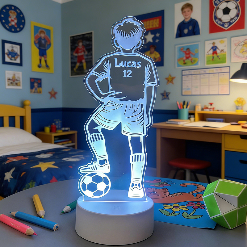 Personalised Footballer LED Night Light with Custom Name Night Light Remote Controlled Football Illusion Lamp for Boy gift
