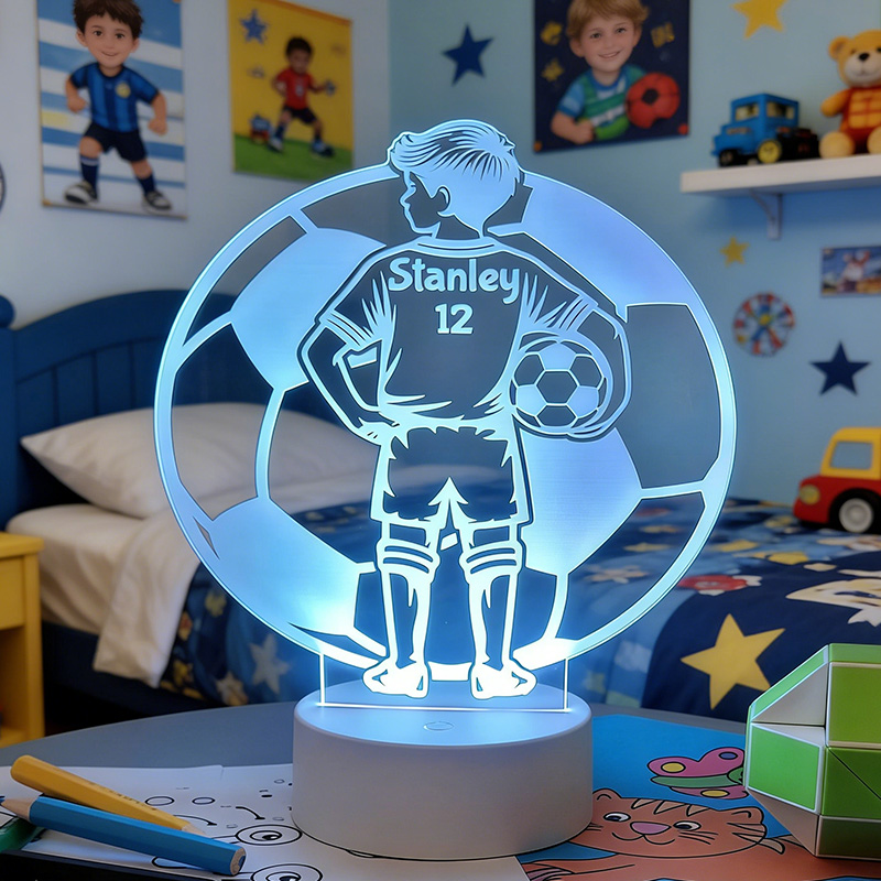 Personalised Footballer LED Night Light with Custom Name Design Remote Controlled Football Illusion Lamp for Boys gift