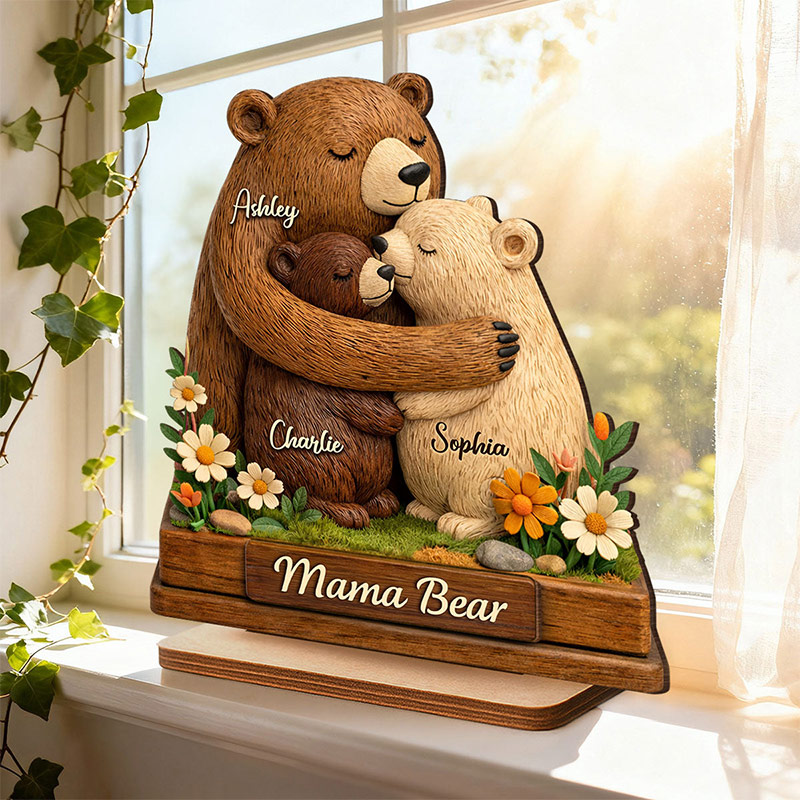 Personalized Mama Bear 2-Layered Wooden Plaque Birthday Mother's Day Gift for Mom Grandma