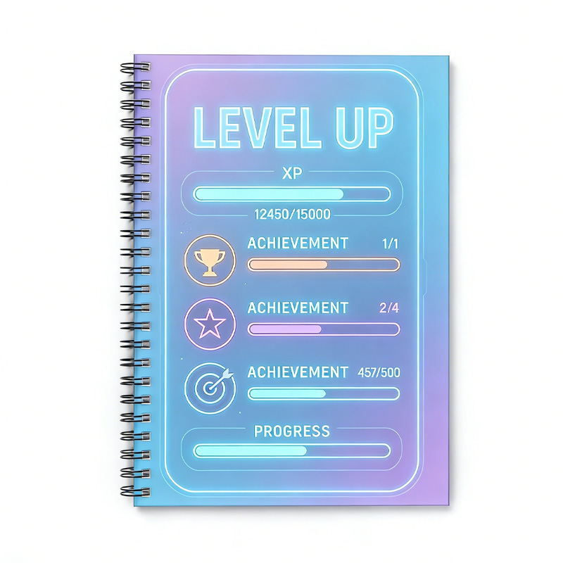 Personalized Gamer XP Tracker Spiral Notebook Gaming Design Productivity Log for Geek Lover