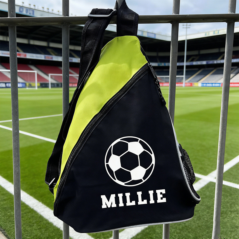 Personalised Kids Sports Bag Custom Mono Strap Rucksack with Football Tennis Icon Padel Crossbody Backpack Unisex PE Kit Bag with Name gift for kids