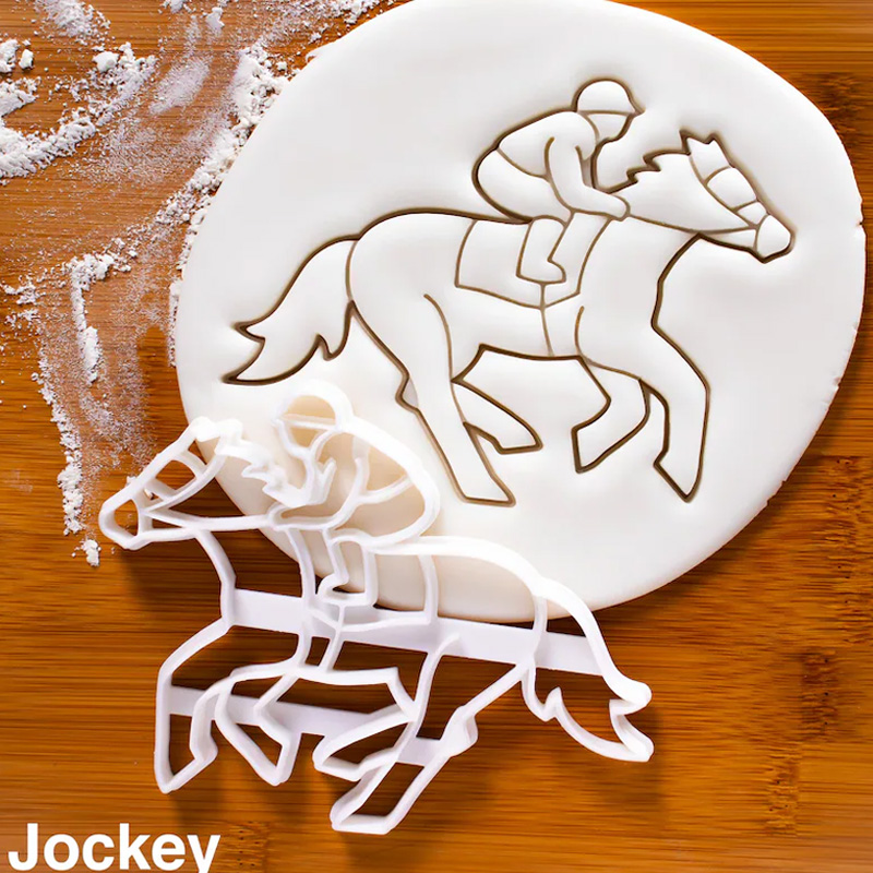 Personalized Horse Racing Shape for Equestrian Sports Party Baking Jockey Cookie Cutter 3D Printed Baking Supplies Fondant Tool Craft Stamp for Riding Lovers