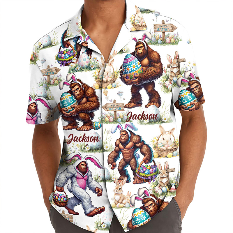 Personalized Alien Pineapple Hawaiian Shirt For Men Tropical Alien Bunny Easter Shirts Easter Gift for Him Husband Boyfriend