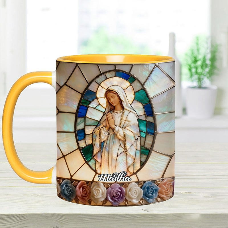 Personalized Our Lady of Grace Stained Glass 11oz Ceramic Mug with Custom Name Religious 3D Coffee Mug Catholic Gift for her