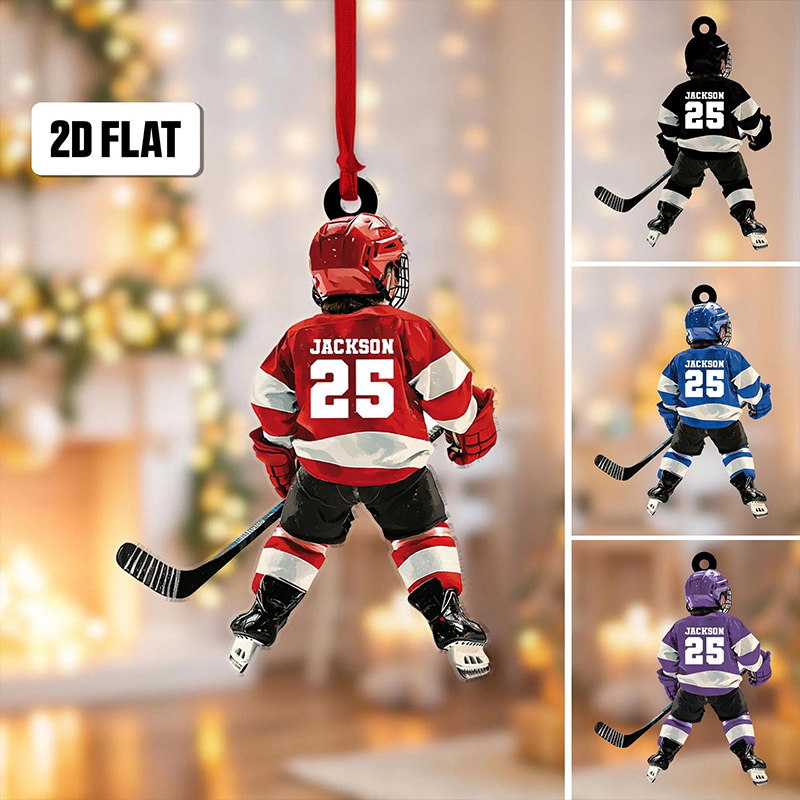 Personalized 2D Hockey Player Ornament with Custom Name, Number, and Jersey Colors