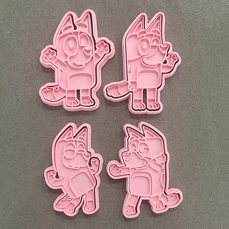 Blue Dog Cookie Cutters Set with Stamps 5 Piece Set  Cute Cookie Stamp Party Baking Gifts Birthday Party Gifts for Baking Lover