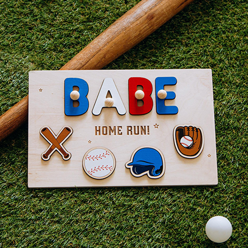 Personalized Wooden Sport Name Puzzle For Toddlers Sport Nursery Decor SportTheme Party Gift Birthday Easter Boy Gift