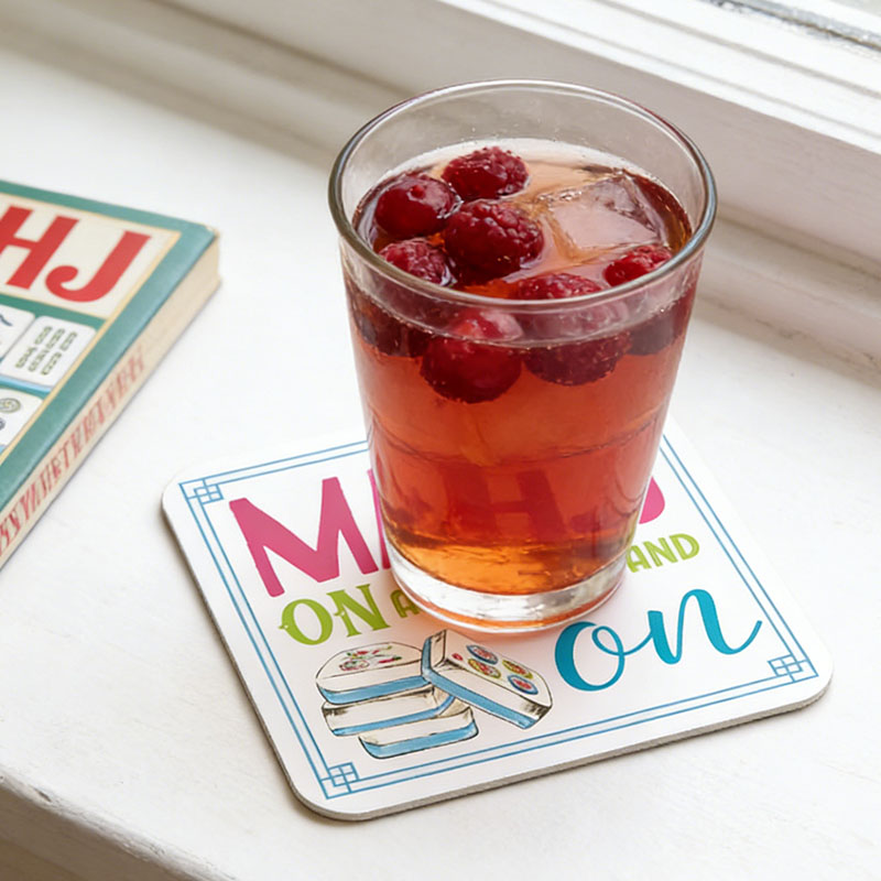 Mahjong Tiles Mahj on and on and on Mahjong Cocktails Mahj on and on and on Mahjong Icons Pots Fan Tiles and Flowers Crack Dot Bam Mahjong Dragon Blue Square Coaster