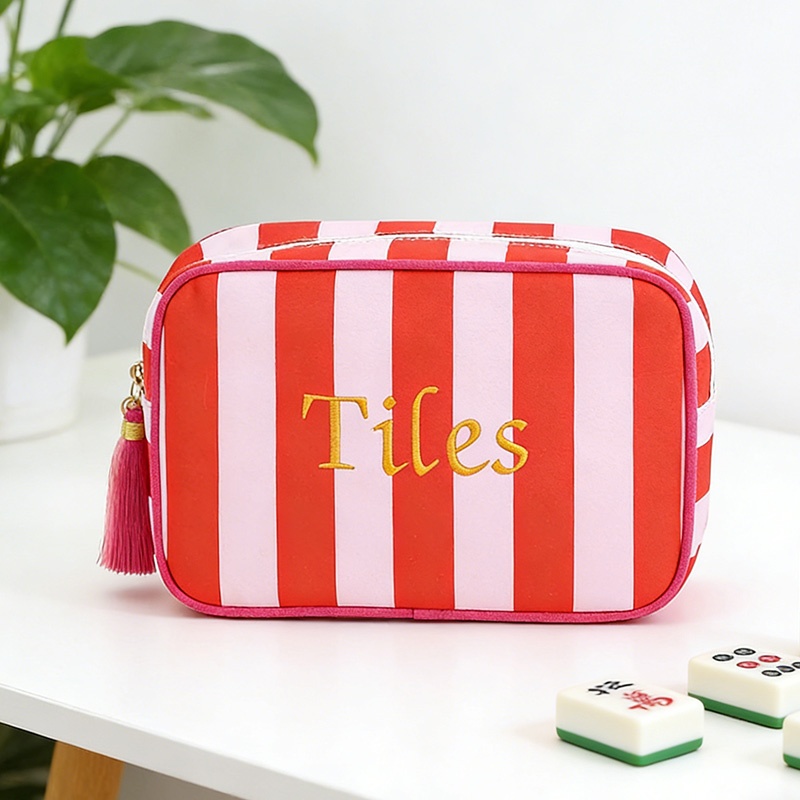 Empty Mahjong Tiles Bag with 4 Pcs Acrylic Mahjong Line Finder Cards Mahjong Tile Bags with Zipper for Game Party Travel Gatherings Pink Green Blue Red Purple