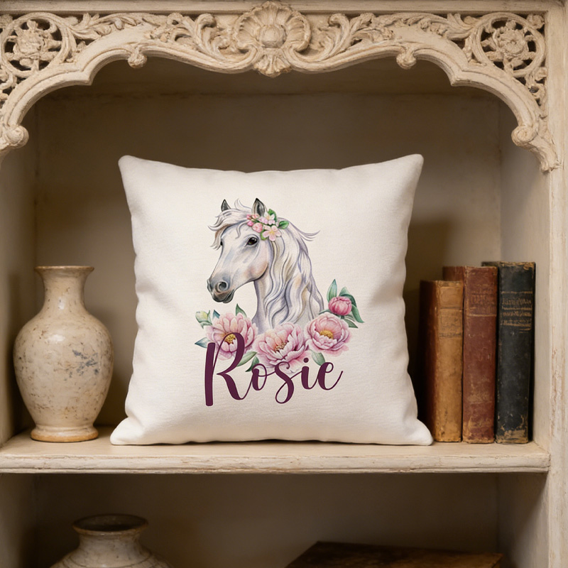 Personalized Floral Horse Cushion Throw Pillow Cover Plaid Horse Accent Pillow Farmhouse Decor for Riding Lovers Equestrian Lovers