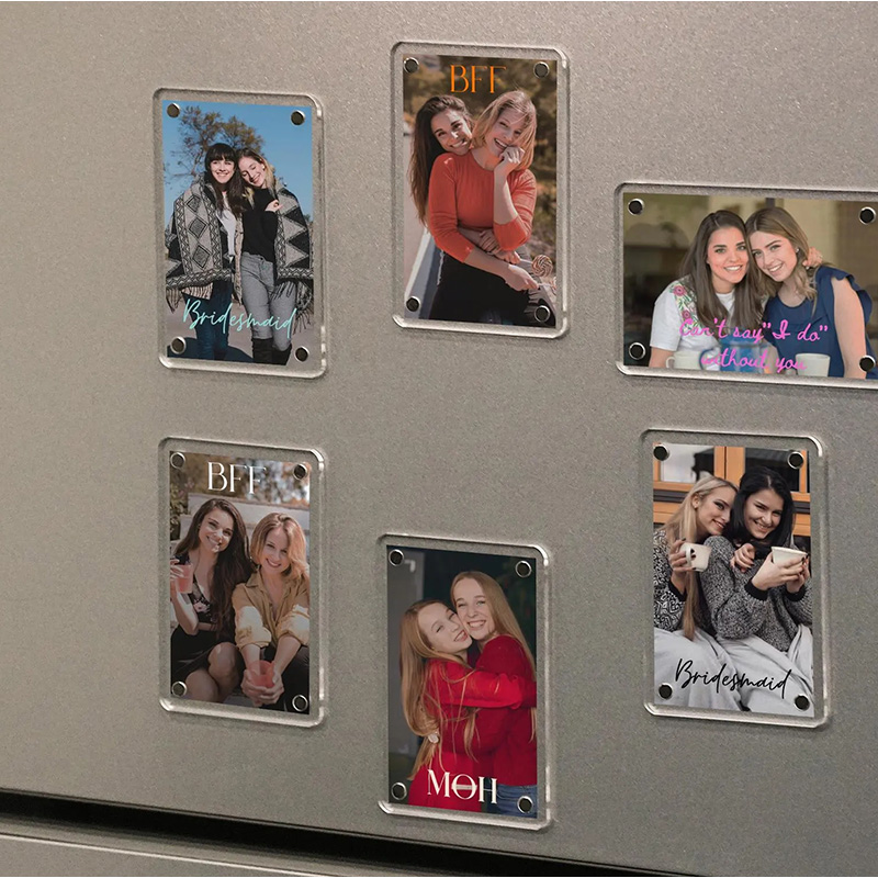 Personalized Bridesmaid Proposal Photo Frame with Engraved Text, Acrylic Fridge Magnetic Photo Frame with Custom Photos