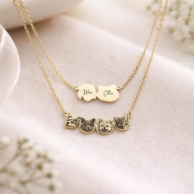 Personalized Engraved Pet Face Photo Portrait Necklace With Custom Photo for Memorial Gift, Couple Jewelry