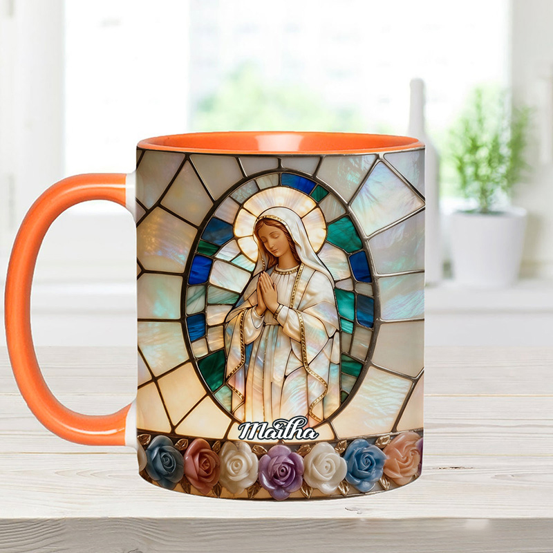 Personalized Our Lady of Grace Stained Glass 11oz Ceramic Mug with Custom Name Religious 3D Coffee Mug Catholic Gift for her