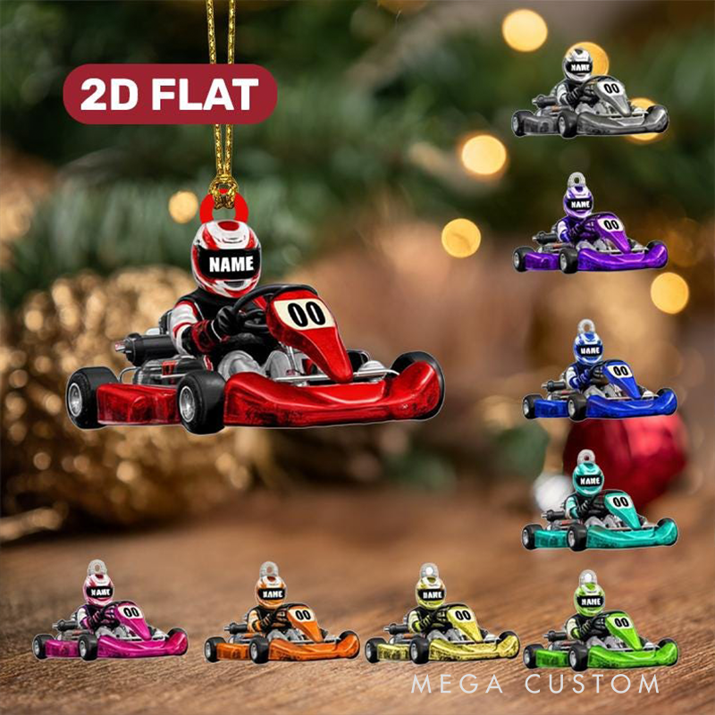 Personalized Racing Car Christmas Ornament, Custom Acrylic Racer with Name and Number, Unique Christmas Tree Gift for Racing Lovers and Motorsport Fans
