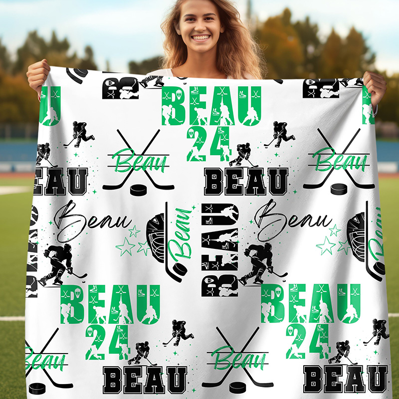 Personalized Hockey Blanket with Custom Name, Number, and Font Colors