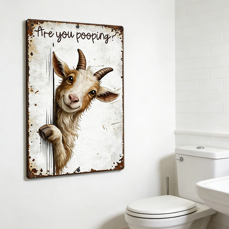 Are You Pooping Goat Sign, Funny Farm Animal Decor, Peeking Goat Rustic Metal Sign, Farmhouse Bathroom Humor Wall Art